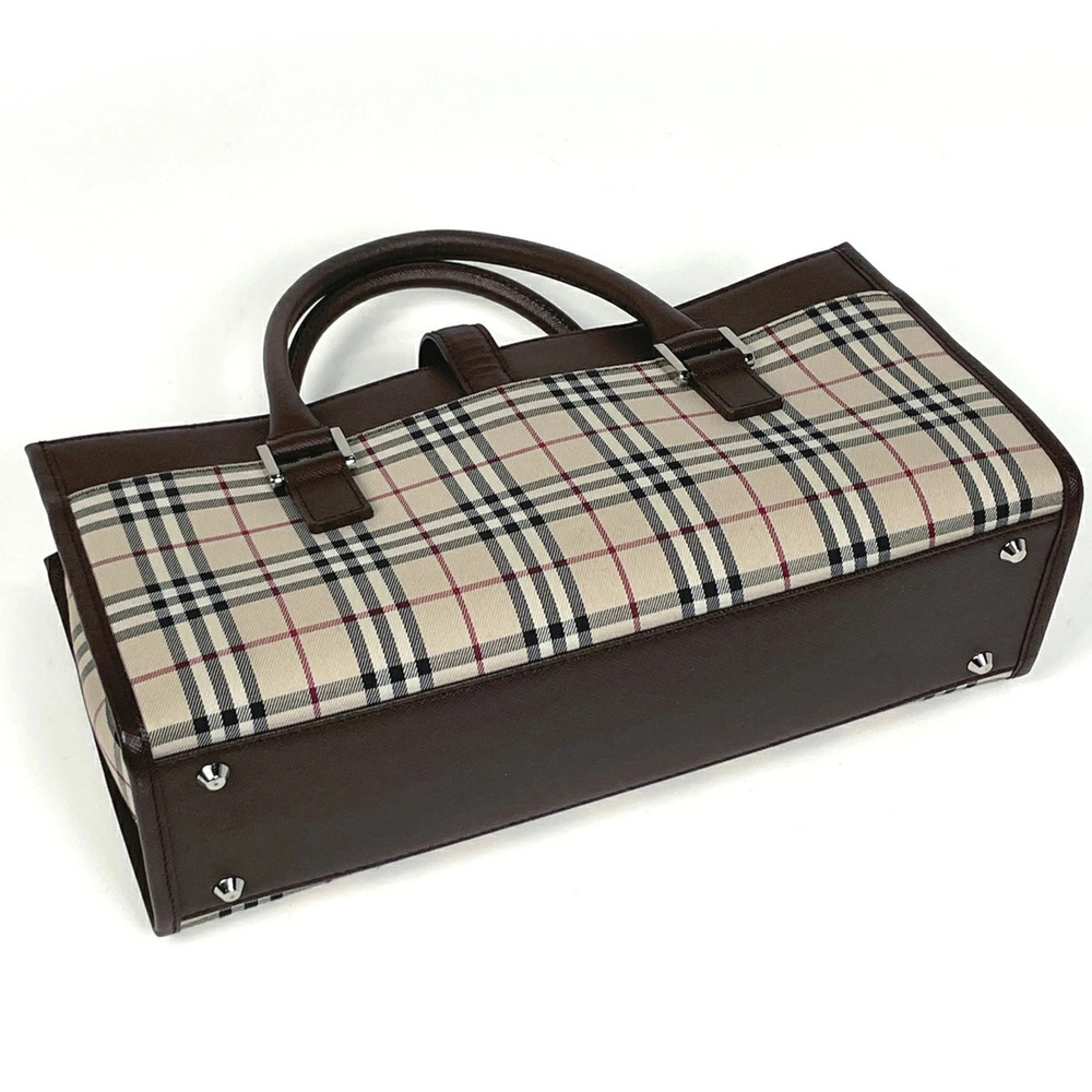 Burberry brown beige canvas check handbag